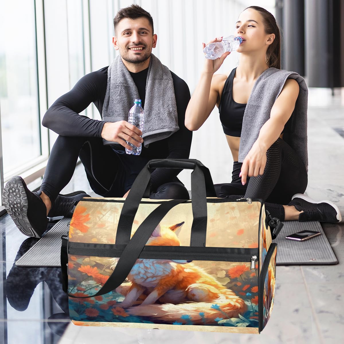 Personalisierte Sporttasche für Jungen und Herren, individuelle Sport-Reisetasche mit Schuhfach, maßgeschneiderte Mädchen-Tanztasche, Wochenend-Übernachtungstasche für Frauen, Kinder, Tierfuchs,