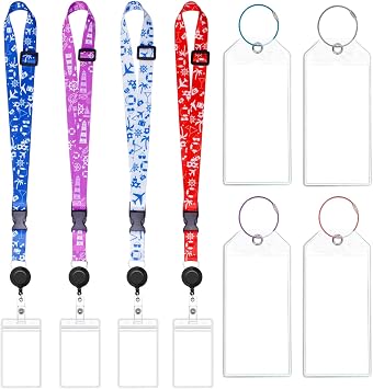 4 Pack Waterproof Cruise Lanyard for Ship Card, Retractable lanyards for ID Badge Holder, 4 PCS Waterproof Clear Luggage Tag for Cruise Ships with Stainless Steel Wires