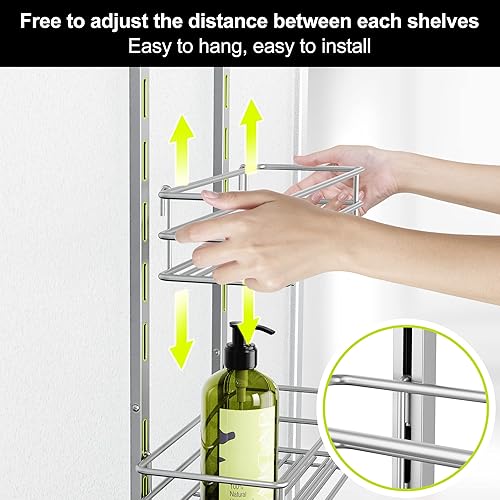 Miniatura 3 de Orimade Organizador de ducha ajustable para colgar sobre la puerta resistente al óxido con gancho soporte para champú con soporte para jabón cesta