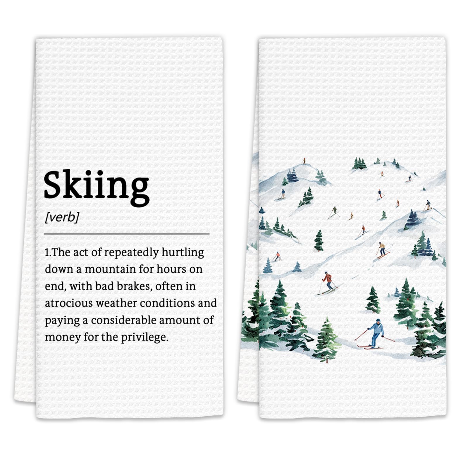 Winter Skiing Definition Kitchen Towels Set of 2, Ski Gifts for Skiers Women Men Dish Towels, Winter Mountain Ski Decorative Hand Towels for Bathroom,Ski Lodge Kitchen Bathroom Decor(16x24Inch)