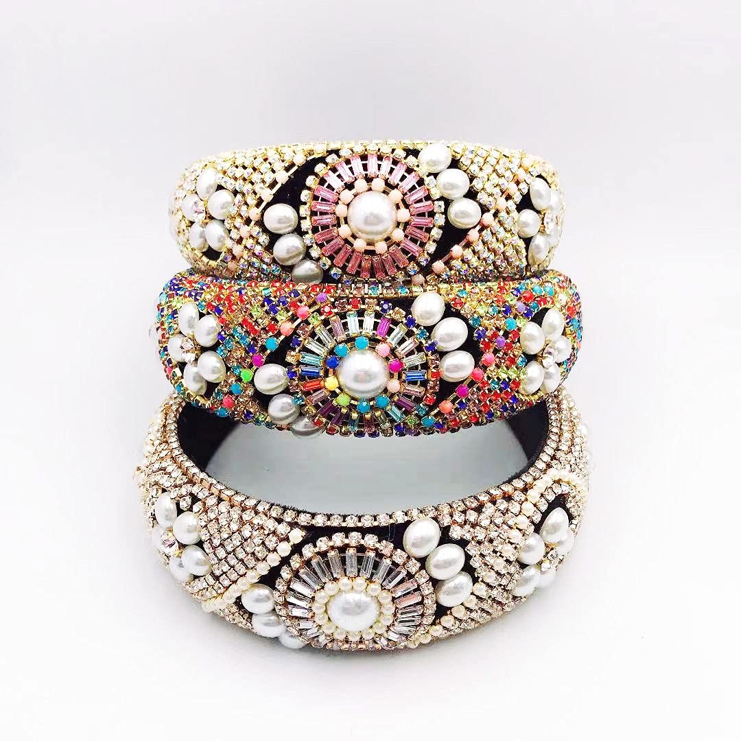 Handgemachte Kristall Bunte Strass Stirnband Frauen Mädchen Mode Schwamm Samt Haar Zubehör Blume Haarband