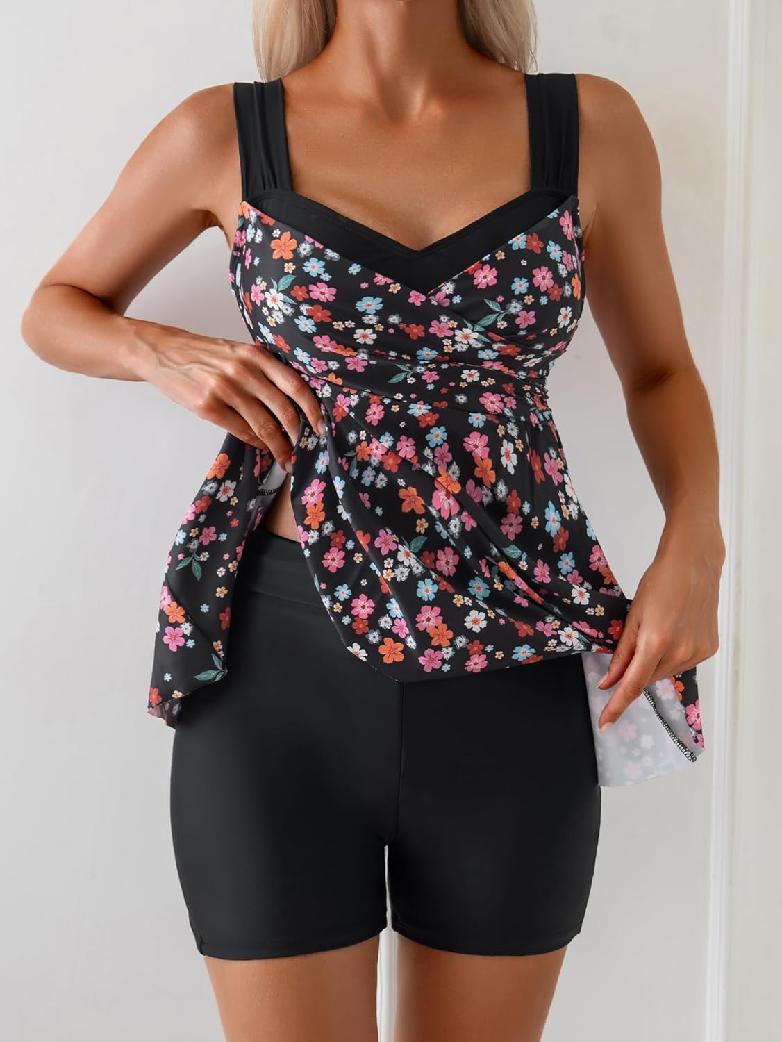 B2prity Tankini Swimsuits for Women Tummy Control Two Piece Modest Bathing Suits Floral Skirt Top with Boyshorts - Image 2