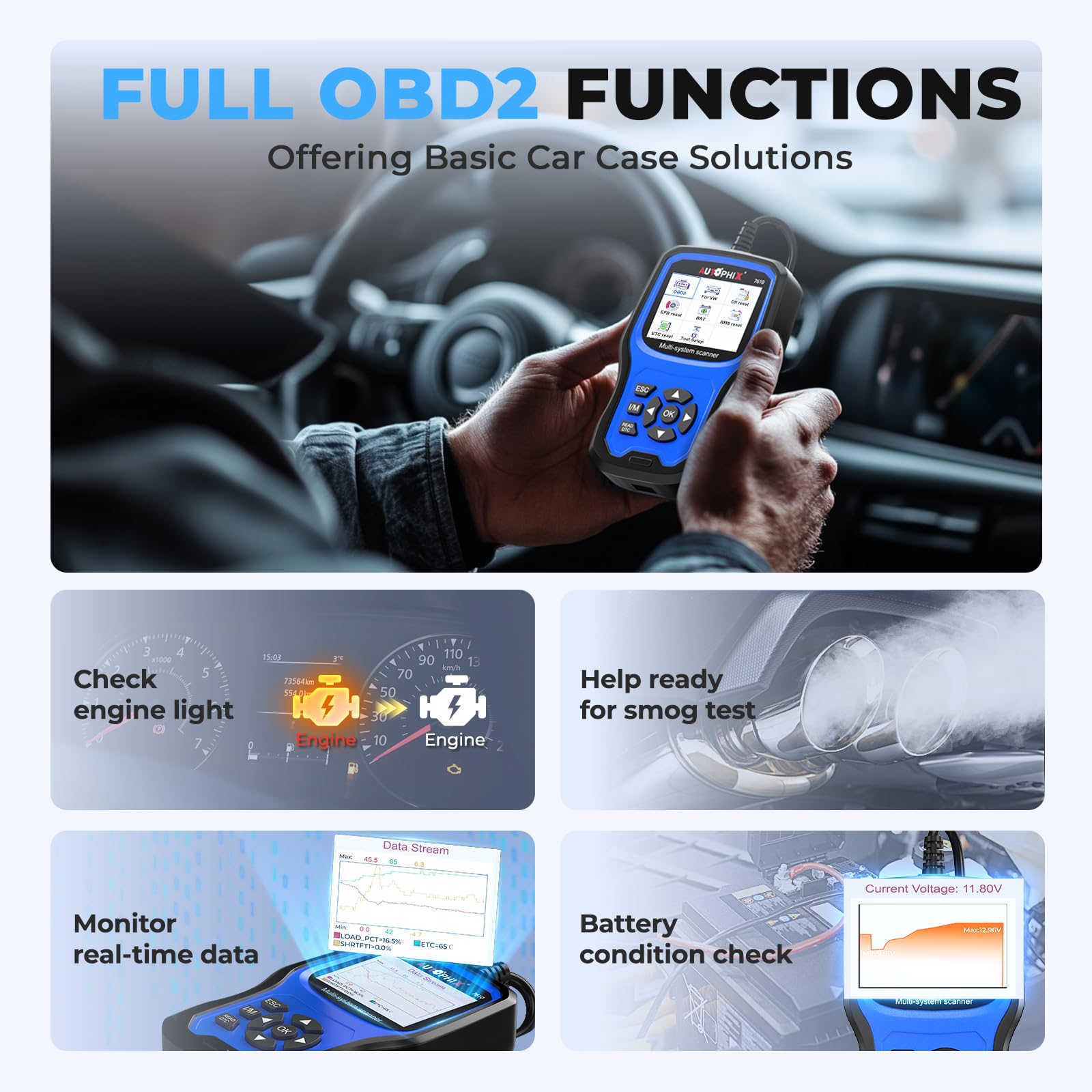 AUTOPHIX 7610 Elite Vollsysteme OBD2 Diagnosegerät Kompatibel mit VW Automotive Full Functions OBD2 Scanner Auslesegerät Auto Battery Registration Tool für alle VAG nach 1996
