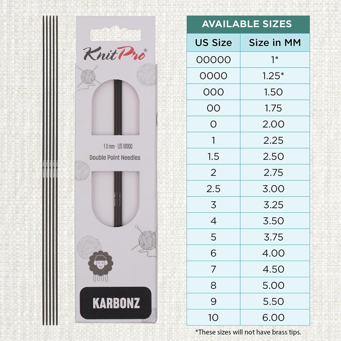 KnitPro Karbonz Double Pointed Needles 6"(15cm) | US Size 00000 (1mm)