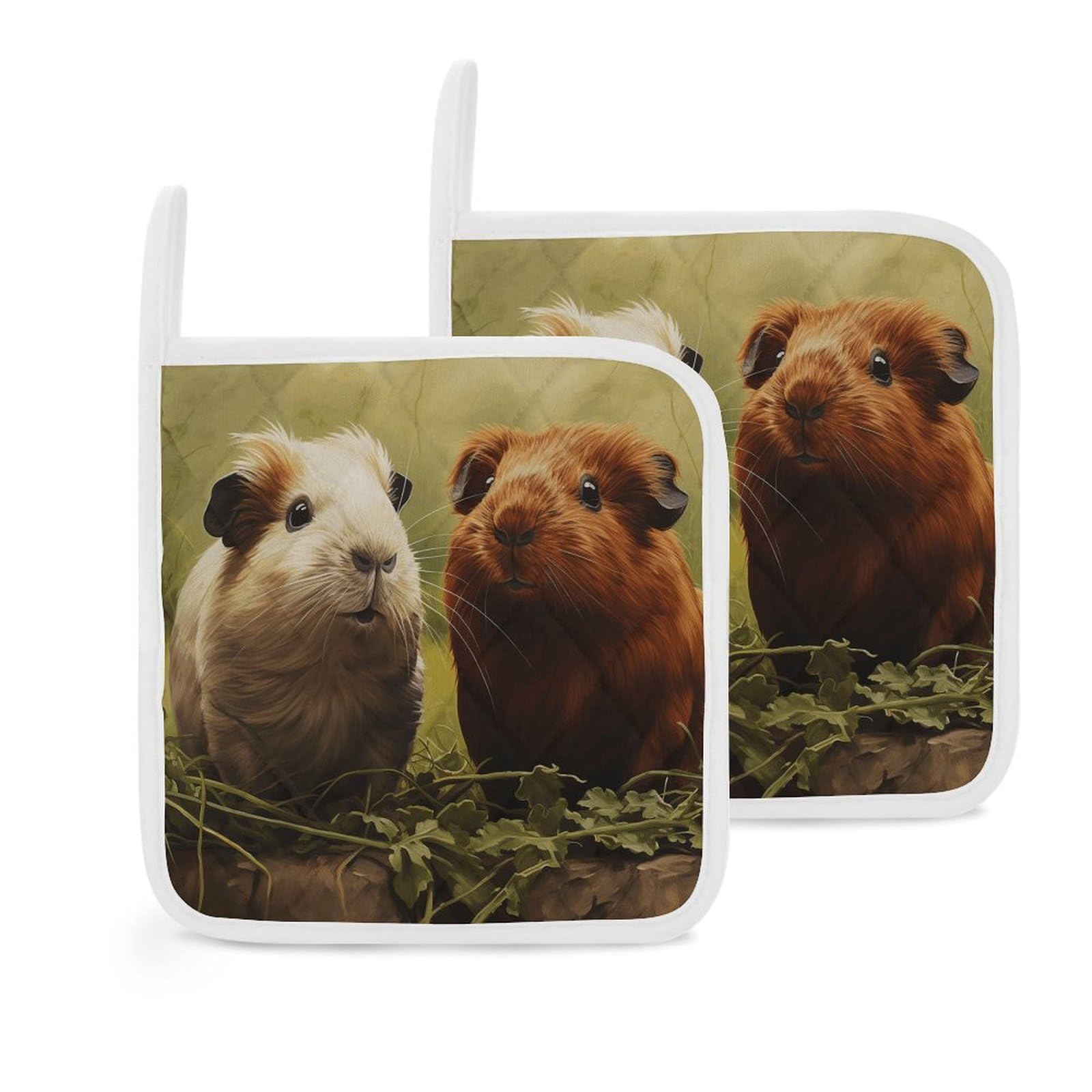 Btcowzrv Style Guinea Pig On The Grass 2 Pack Pot Holders For Kitchen, Heat Resistant Potholder Set With Hanging Loops, Hot Pads For Oven Baking Cooking