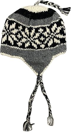 Wool Hand Knit Unisex Fleece Lined Ear Flap Beanie Sherpa Cap Hat Nepal