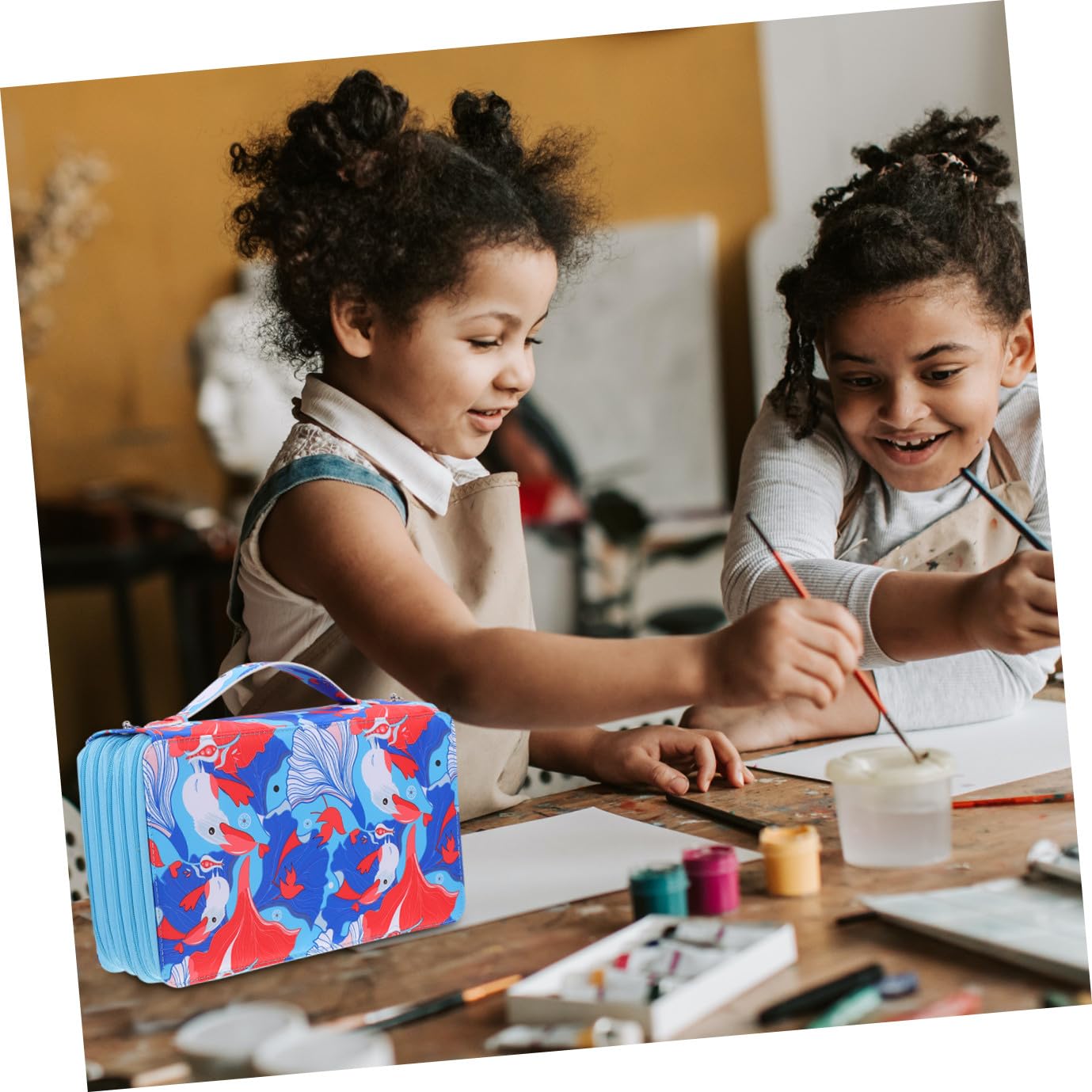 Astuccio Portamatite Grande Capacità Multistrato Blu Maniglia | Tessuto Oxford, Anelli Elastici e Zip, Astuccio Matite Arrotolabile per Scuola e Lavoro, Back To School Party