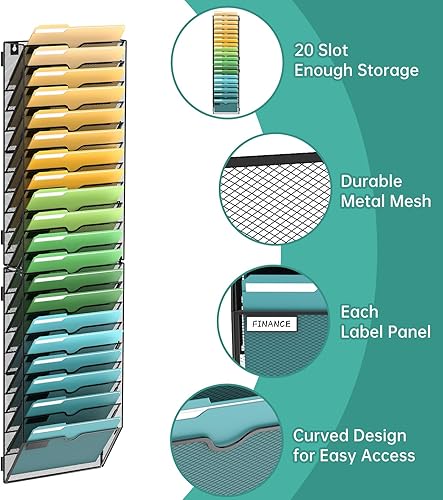 Vista 38 de SUPEASY Organizador de archivos de pared de 4 niveles, soporte de malla para correo de oficina, organizador de pared colgante para revistas