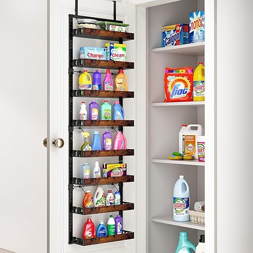 Miniatura 9 de bukfen Organizador de despensa para puerta, cesta de madera ajustable de 8 niveles, organización y almacenamiento de puerta de despensa de cocina,