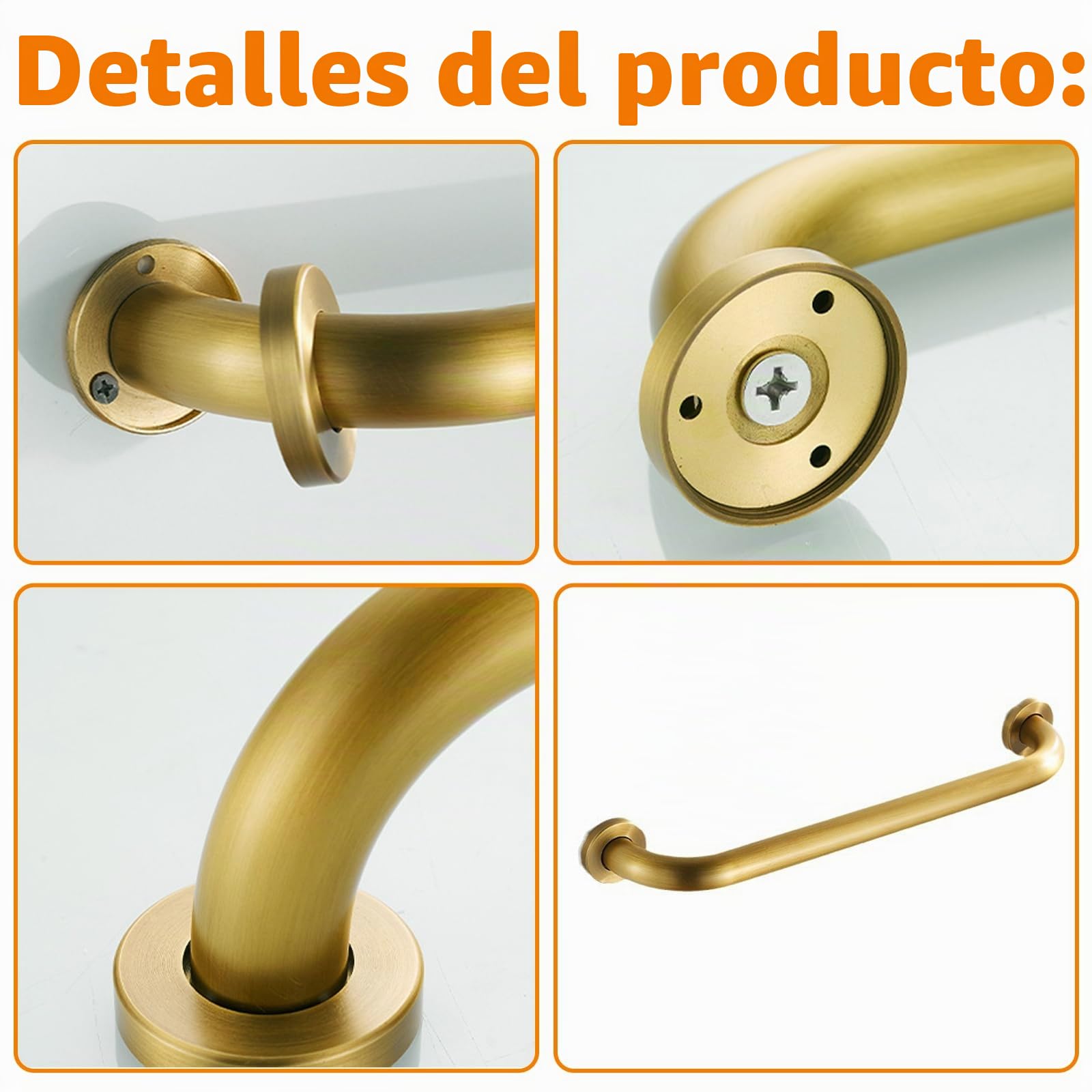 Asa Seguridad Antideslizante para Baño, Bañera Toallero Manija, Pasamanos Seguridad con Tornillos Ocultos, Reposabrazos para Inodoro, Cocina, Dormitorio, Discapacitados, Niños, Mayores(Dorado-30CM)