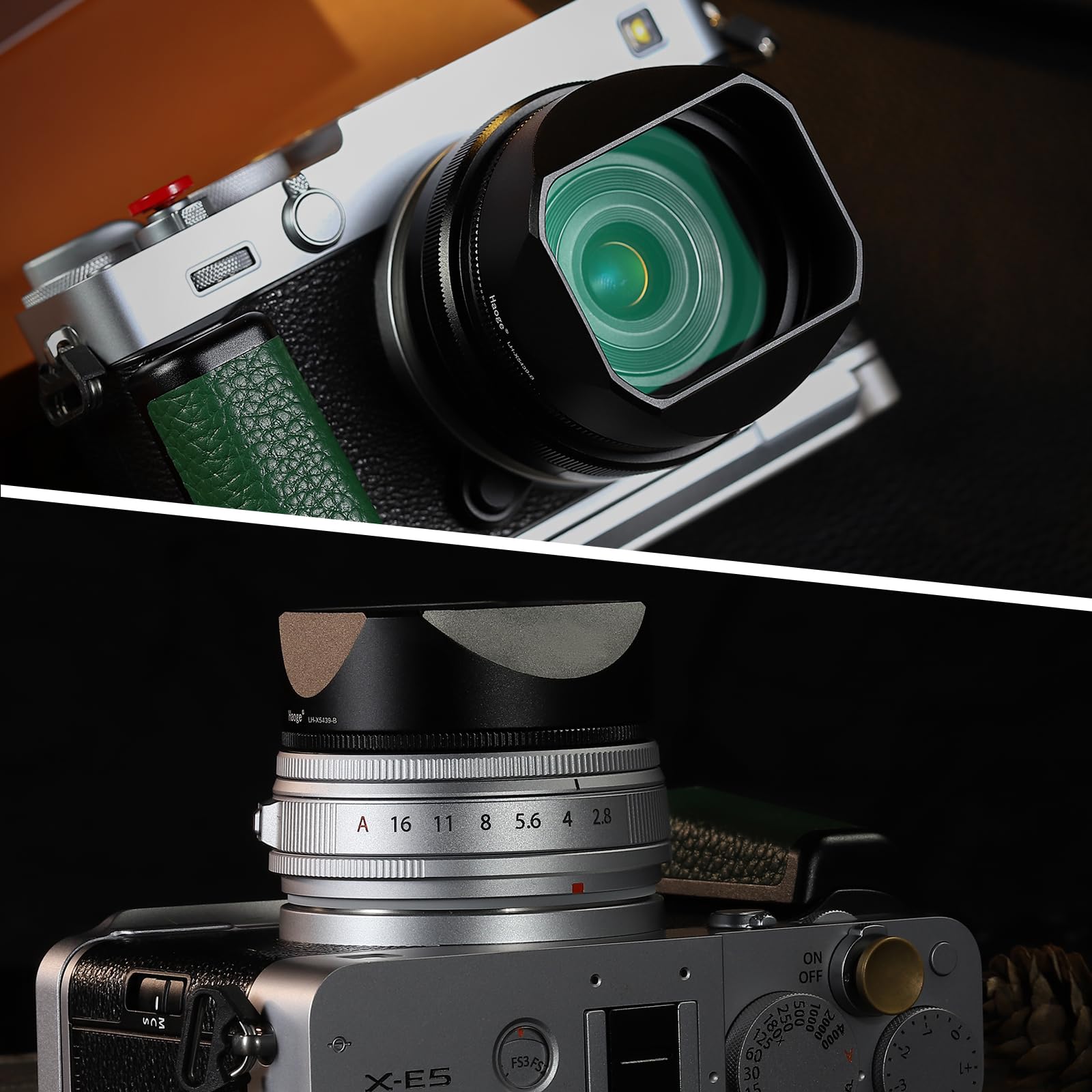 Haoge Metalllische quadratische Objektivblende for Fujifilm X-E5 & XF 23mm f2.8 Set Fujinon XF27mmF2.8 R WR Objektive 39mm Schraubbar Hood Black,with Metallldeckel, on XE5 Kamerakörper Kit