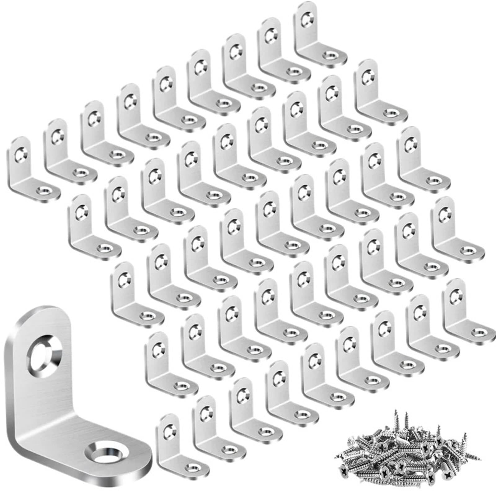 Rrypbovg S-Silver 20X20 50Pcs L Brackets Black Stainless Steel With Screw Right Angle Corner Brace For Shelve,Wood Furniture,Chair,Drawer,Cabinet(S-Silver 20X20 50Pcs)