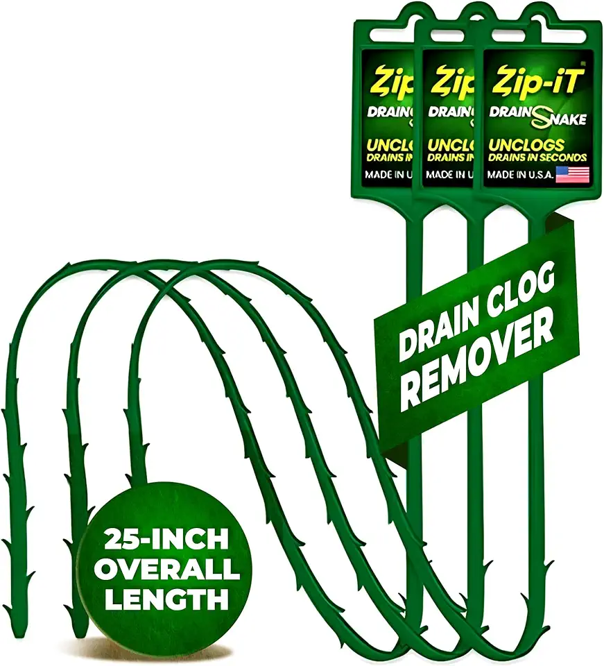 The original Zip-It Hair Clog Remover 25-inch Overall Length Drain Snake Cleaner (3-Pack), Unclog Your Sink, Shower, &amp; Tub Drain In Seconds – Non-toxic, Made in the USA