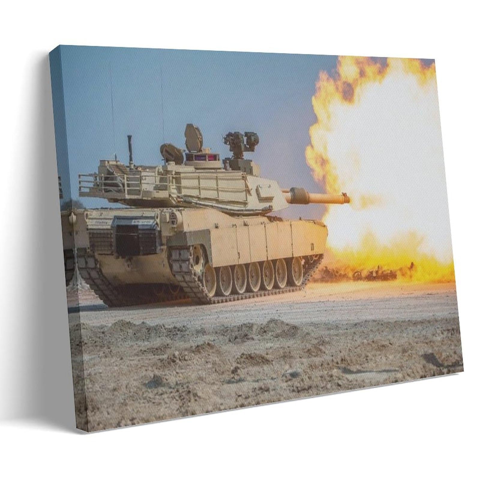 US Army M1 Abrams Main Battle Tank Firing Shells in The Desert, Military Art Poster Canvas Wall Art Prints for Wall Decor Room Decor Bedroom Decor Gifts 12x18inch(30x45cm) Frame-style