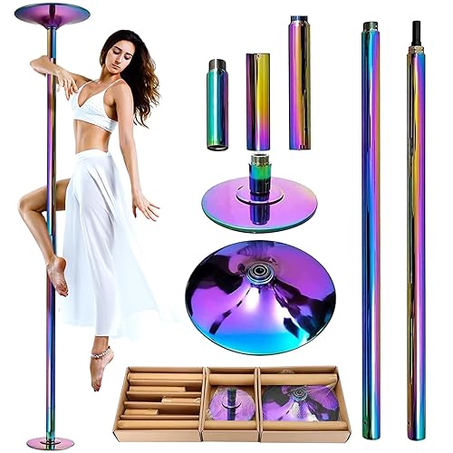 Stripper Pole,Removable 45mm Rotate & Static Dancing Pole Heavy-Duty Steel Pole Dancing Pole, Adjustable Height Professional Grade Excellent for Home Exercise Club Gym(Colorful,Black,Gold) - Colorful