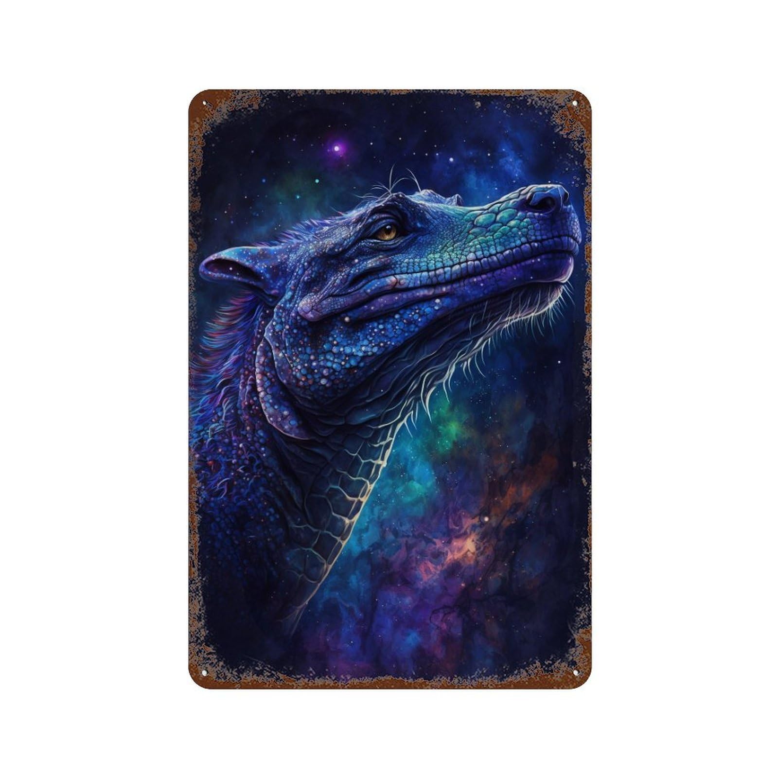 Garage Style Galactic Lizard Portrait-1 Decorative Tin Sign 11.8"x7.9", Novelty Wall Decor for Bar And Workshop