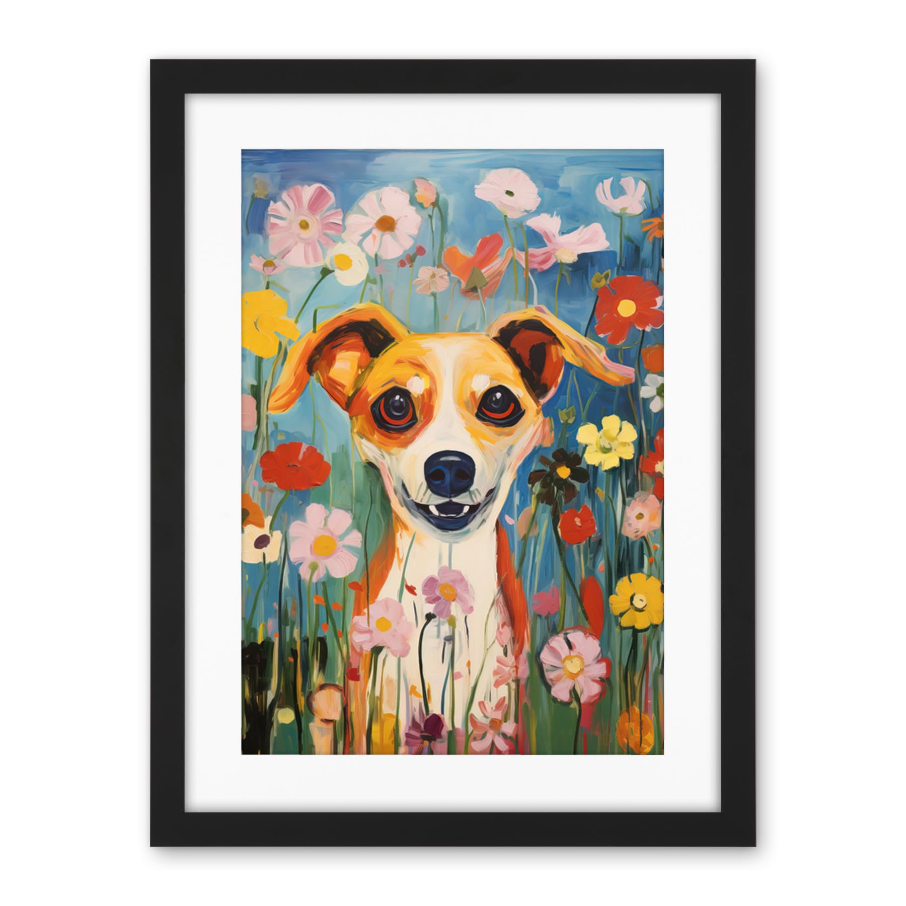 Artery8 Chihuahua in the Wildflowers Artwork Colourful Meadow Dog Portrait Artwork Framed Wall Art Print 18X24 Inch
