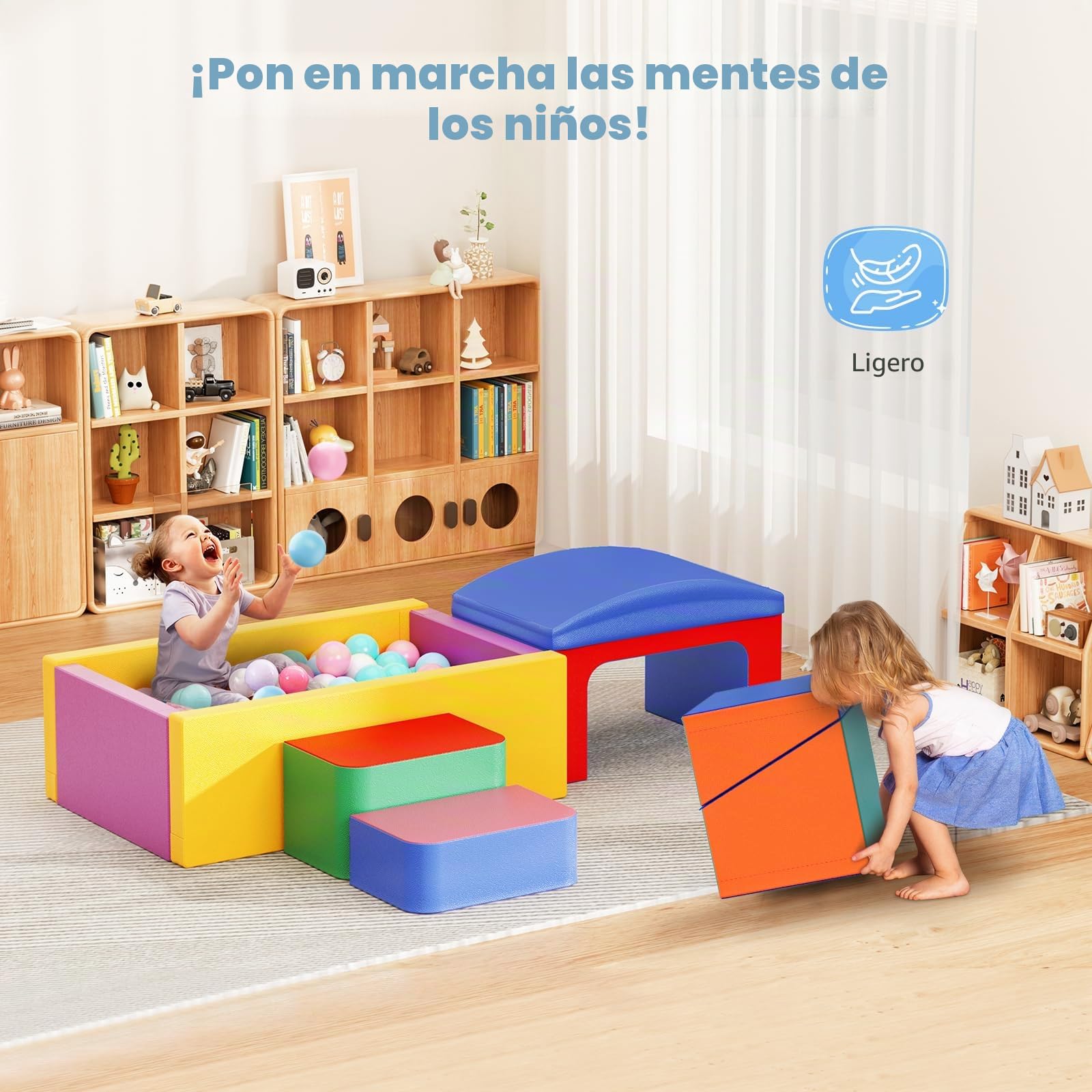 Bloques de Construcción de Espuma para Niños, Grandes Bloques de Construcción de Espuma Gigantes para Niños, Juguetes Educativos Preescolares para Gatear y Escalar (Arcoiris-Piscina Bolas)