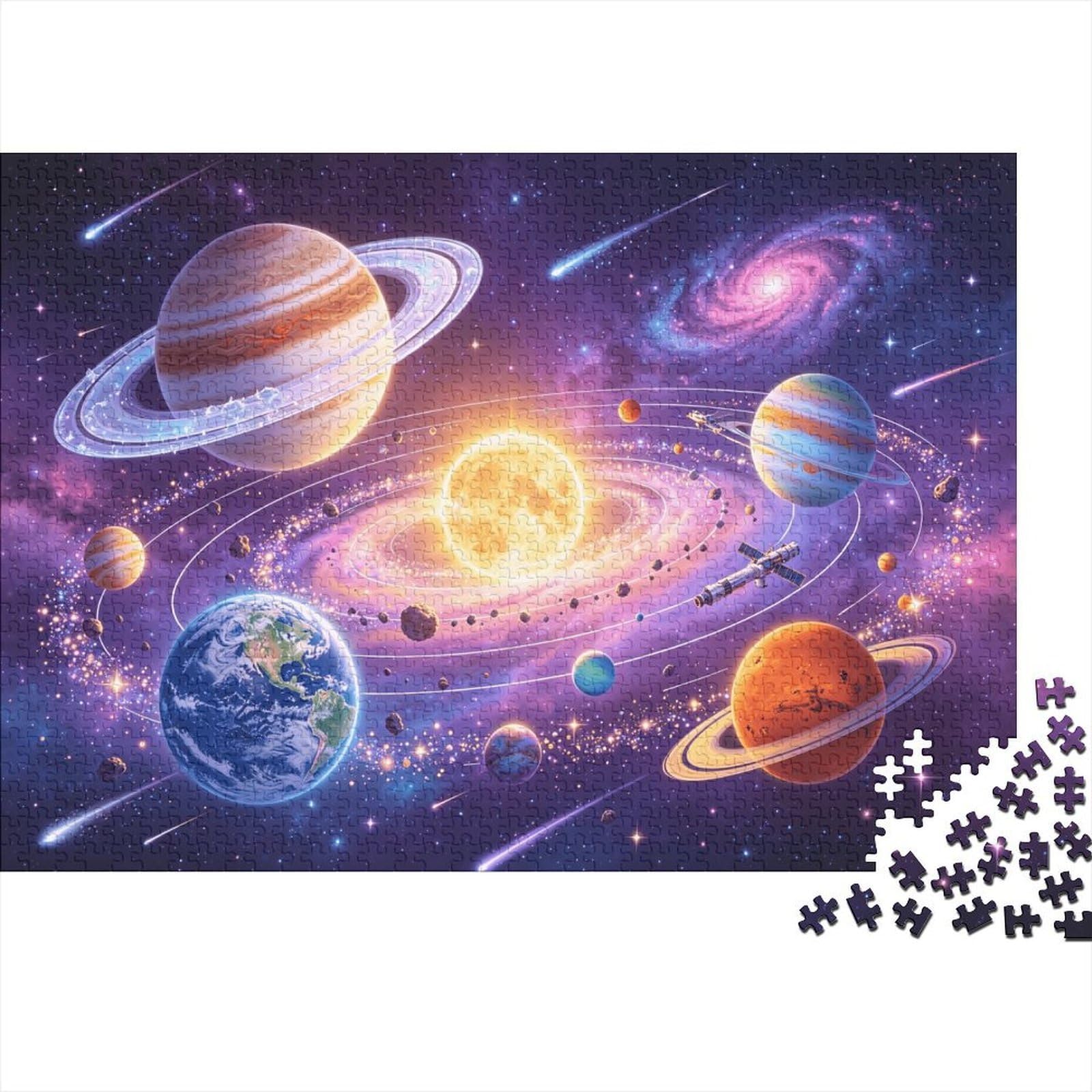 Solar System Jigsaw Puzzle 1000 Pieces Recyclable Paper Planets Galaxy Puzzle for Adults Fun And Challenging Family Game Gift for Men‘s Birthday 38x26cm/1000pcs