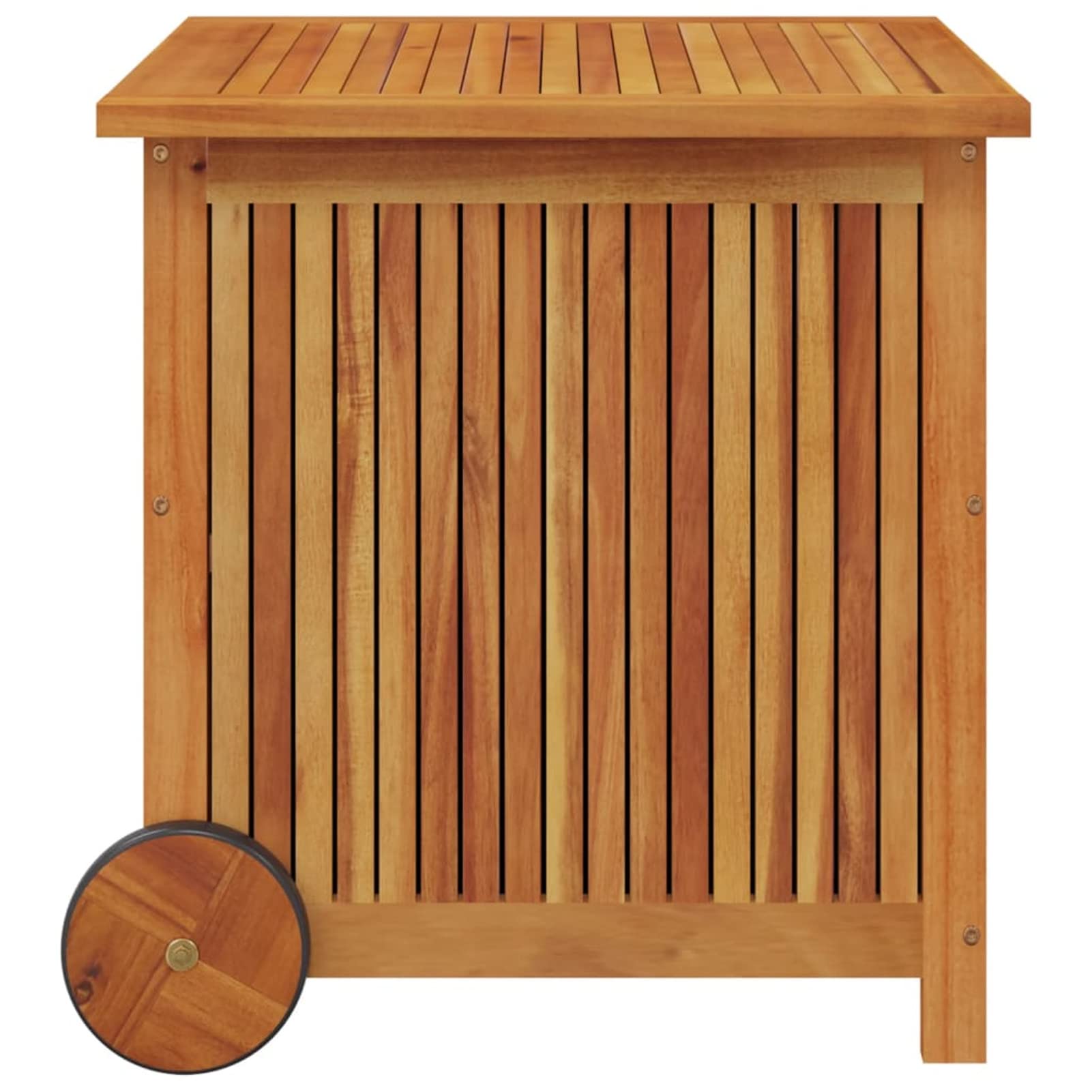 Schowek ogrodowy z kółkami 60x50x58 cm drewno akacjowe, zewnętrzna szafka ogrodowa, domek ogrodowy, szafka zewnętrzna do przechowywania