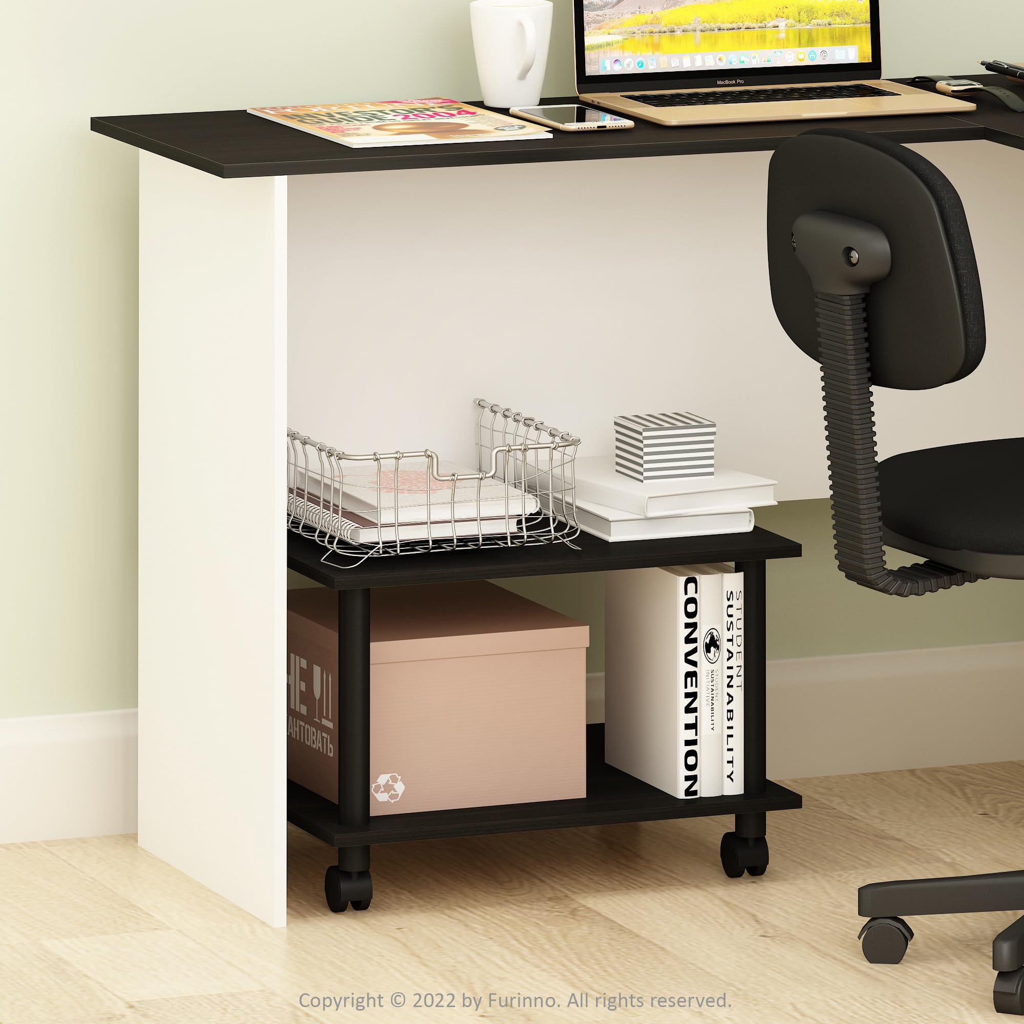 Econ - Estantería con ruedas para impresora o procesador para poner debajo de la mesa de escritorio en la oficina o en casa, color expreso y negro 3