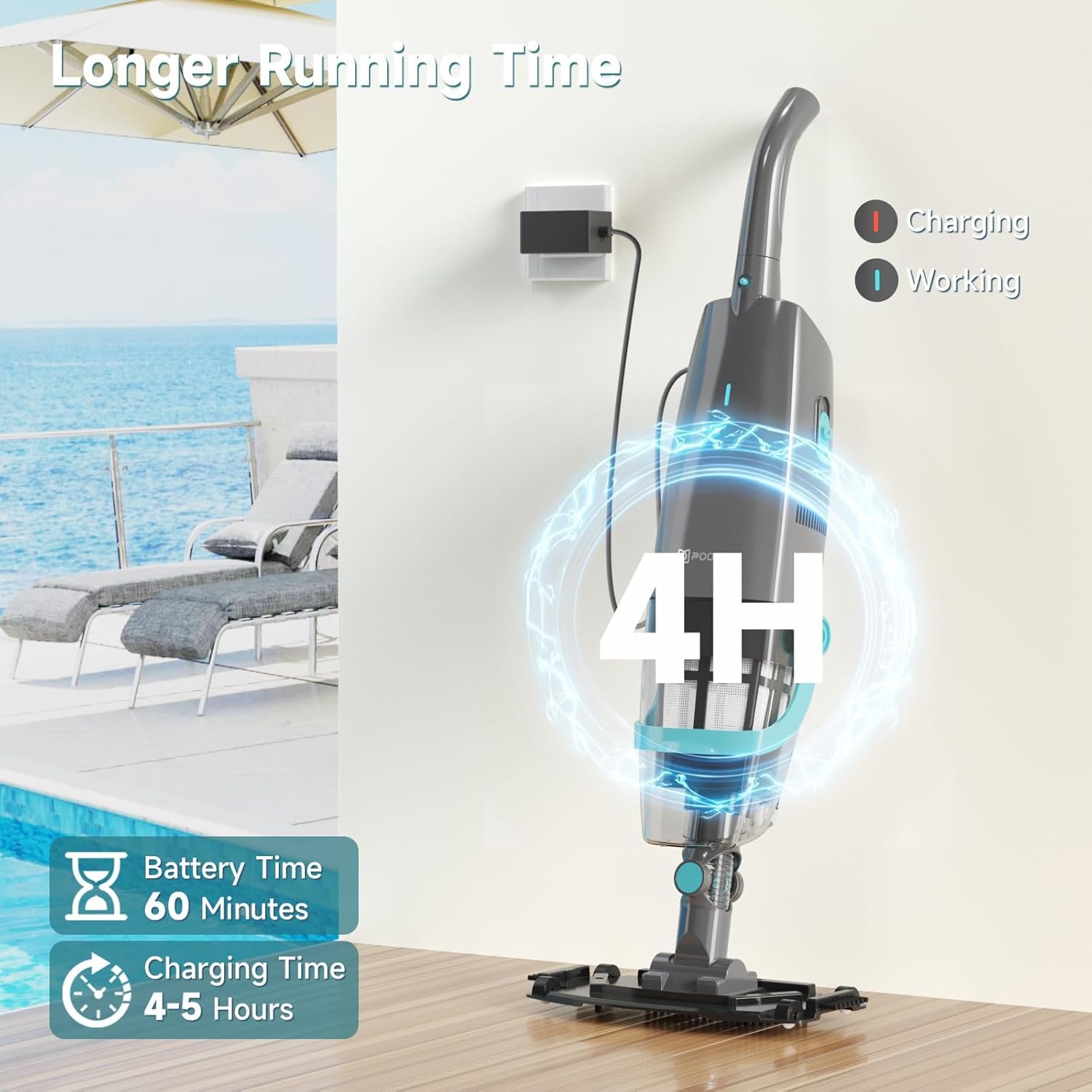 Cordless Handheld Pool Vacuum, Rechargeable Pool Cleaner with 18.5 Gal/Min Suction, 60 Min Runtime, Dual-Phase Cleaning System, for Above Ground Pools, Spas, Hot Tubs,Black(New Version)