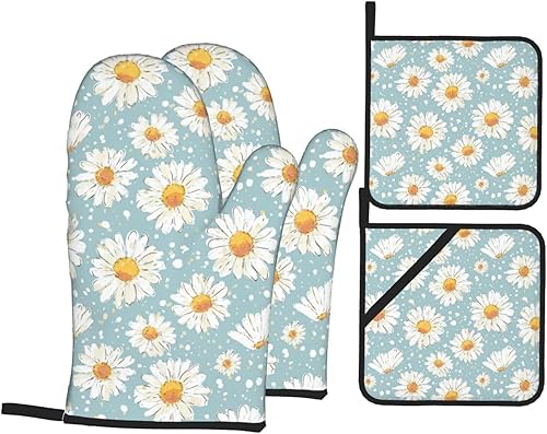 Miniatura 99 de Manoplas de horno y soportes para ollas, arte de mármol blanco y dorado, juego de 4 guantes de cocina resistentes al calor, antideslizantes