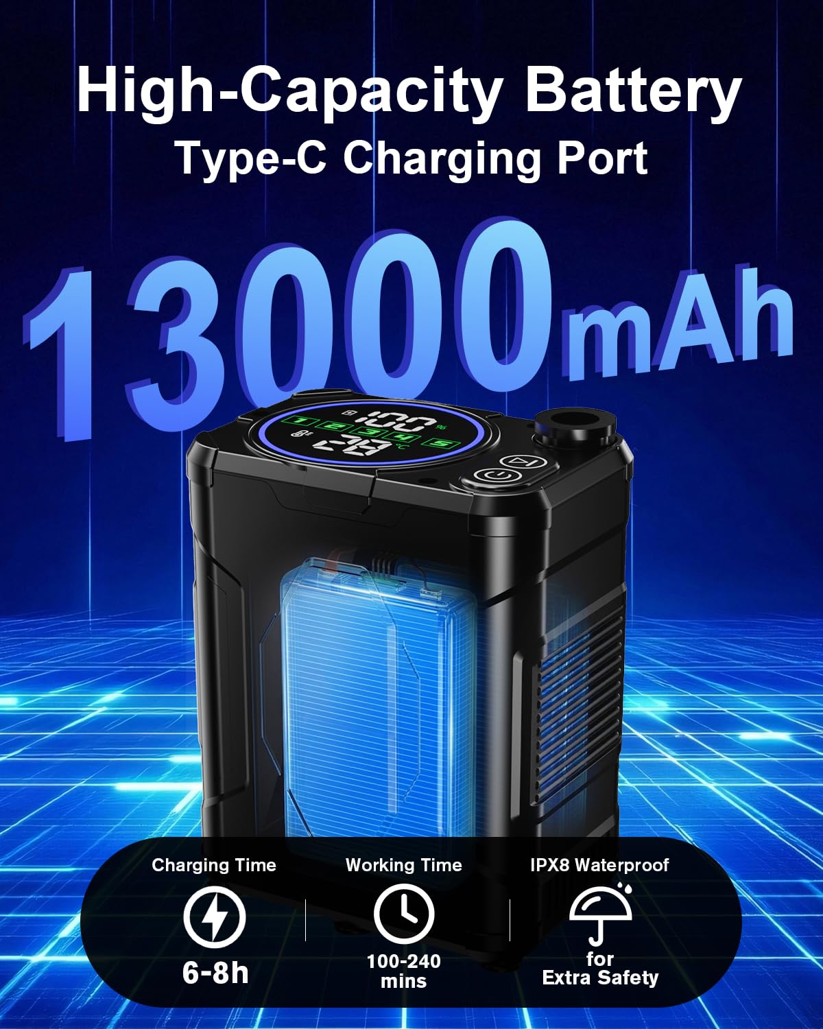 Prysznic kempingowy Spopal, [13000 mAh] przenośny prysznic kempingowy, IPX8, wyświetlacz cyfrowy, funkcja pauzy, prysznic zewnętrzny do wędrówek, biwakowania i mycia zwierząt (czarny)