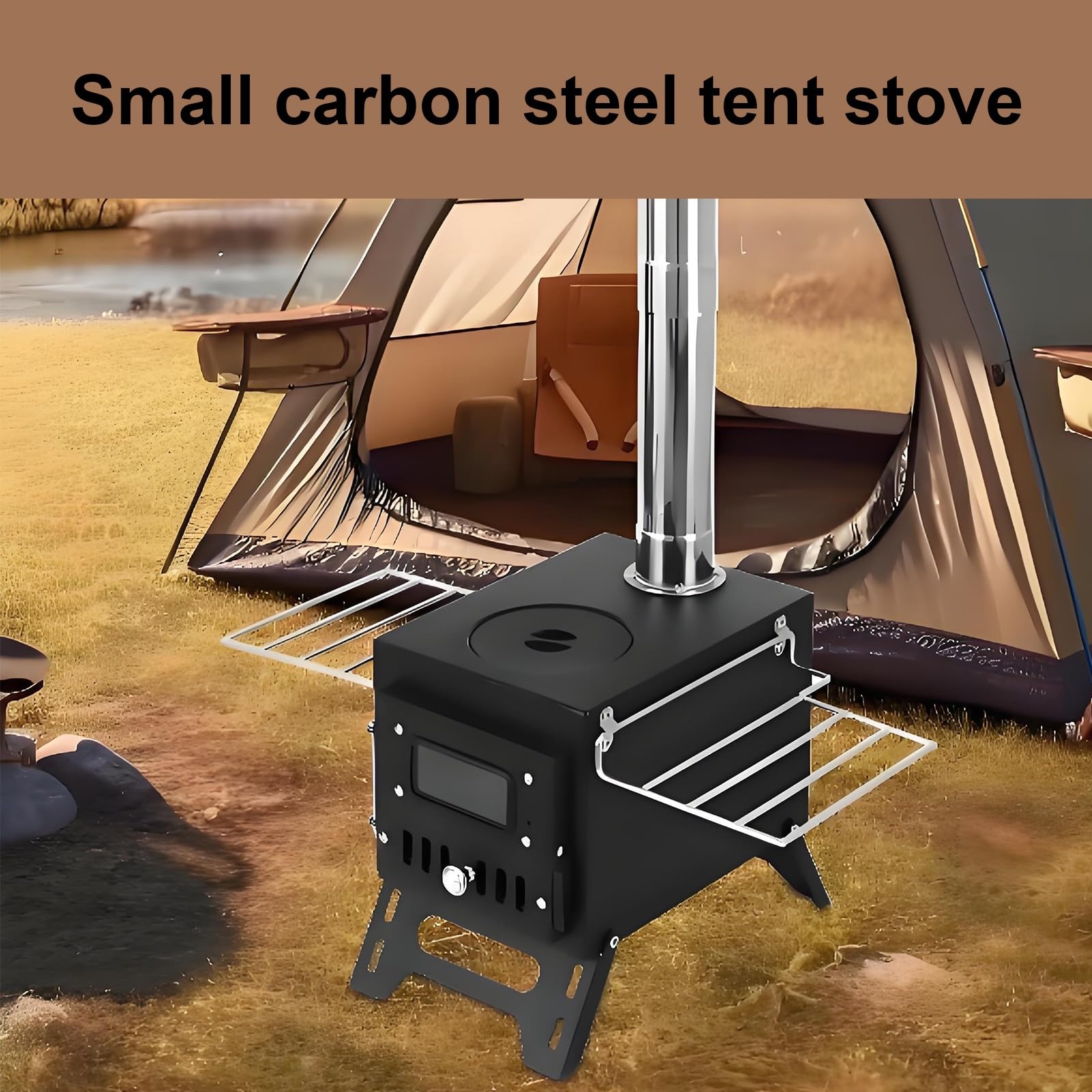 Stufa a Legna da Campeggio Stufa Portatile per Tende in Acciaio Inox, Vetro Resistente al Calore, Camino e Griglia, Perfetta per Casa e Outdoor(White)