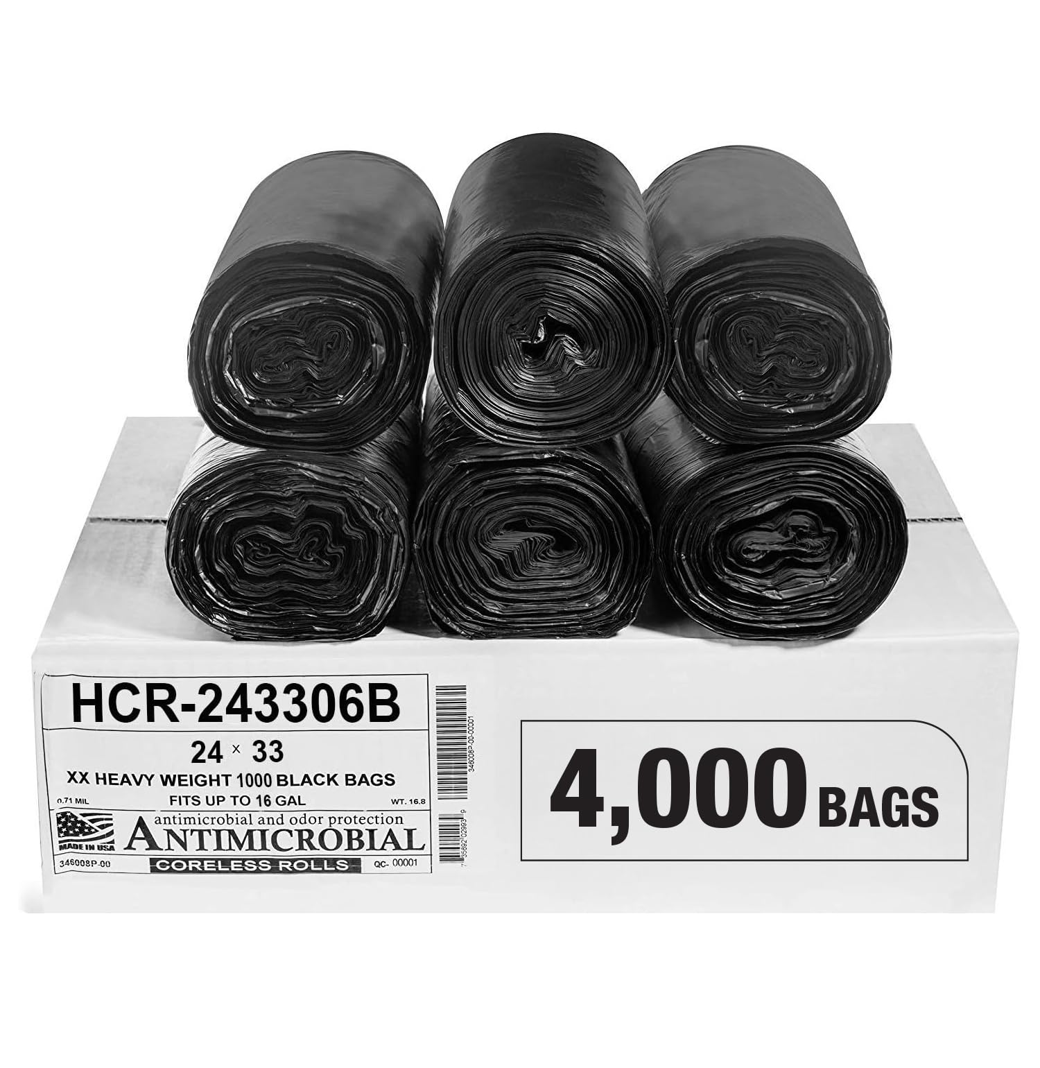 Aluf Plastics 16 Gallon 6 Micron (eq) Black Trash Bags 24" x 33" 4000 Count