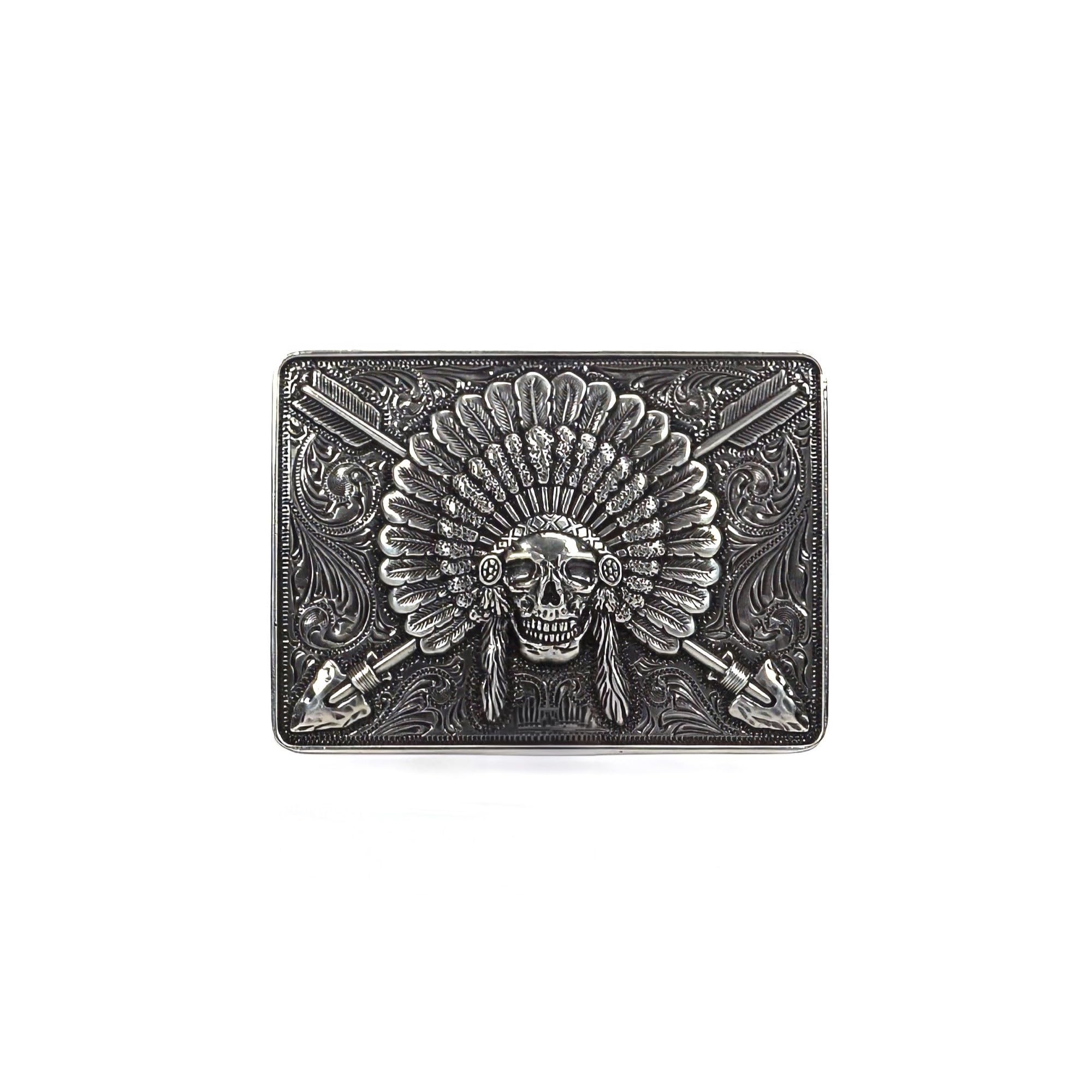 Rectangle Chief Skull Buckle Antique Silver One Size-image-21