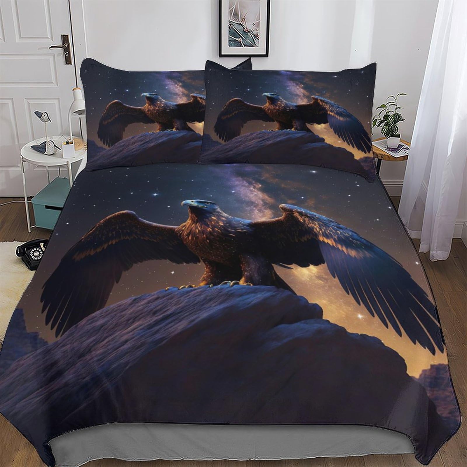 Housse de couette Aigle microfibre king parure de lit fermeture éclair contre plis et literie défaite