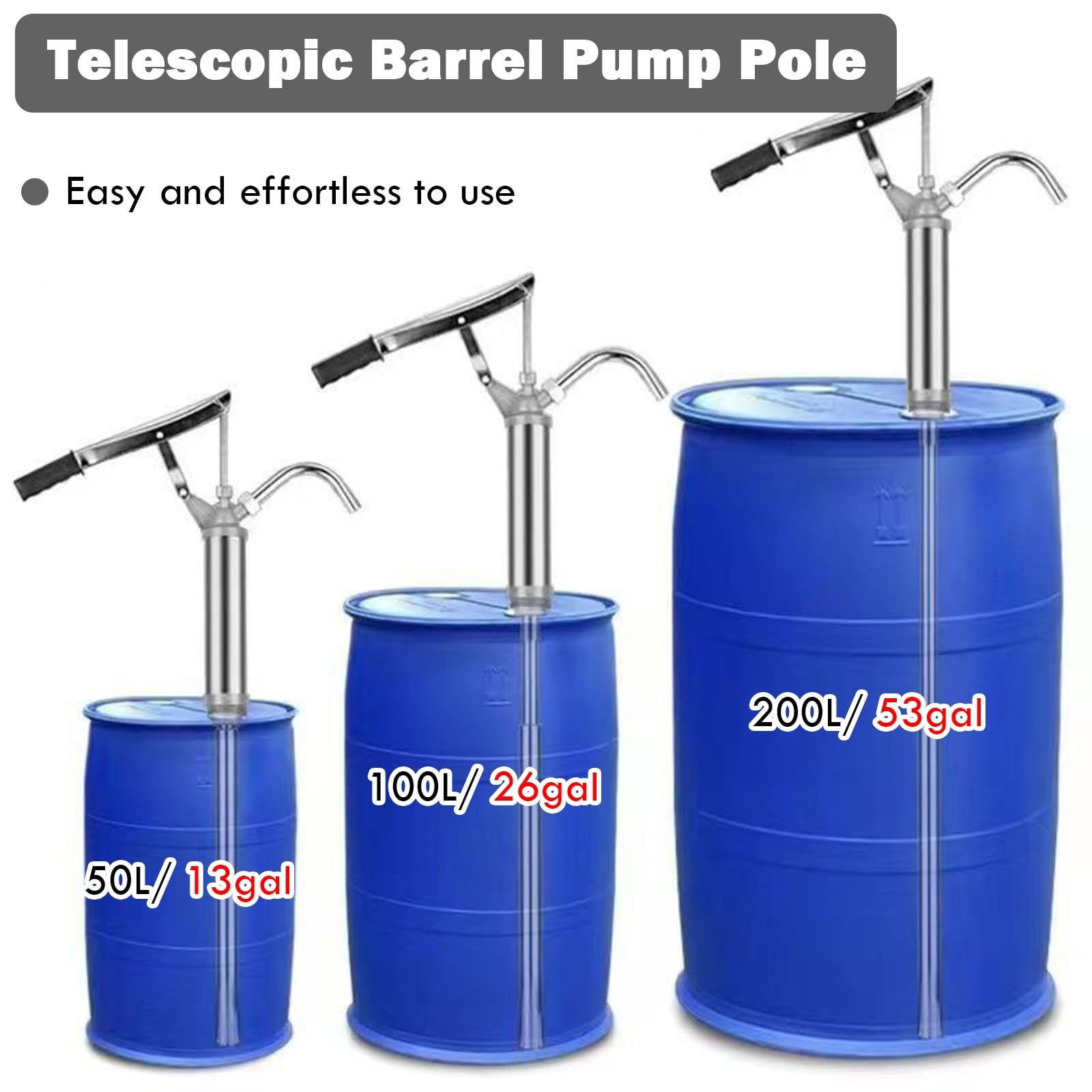 AMUFJJ Pompa Manuale travaso liquidi Pompa Manuale per Fusti con Asta Estensibile, Pompa Manuale per Olio per Impieghi Gravosi per Fusti E Barili da 25L A 200L, Ideale per Il Trasferimento di Olio