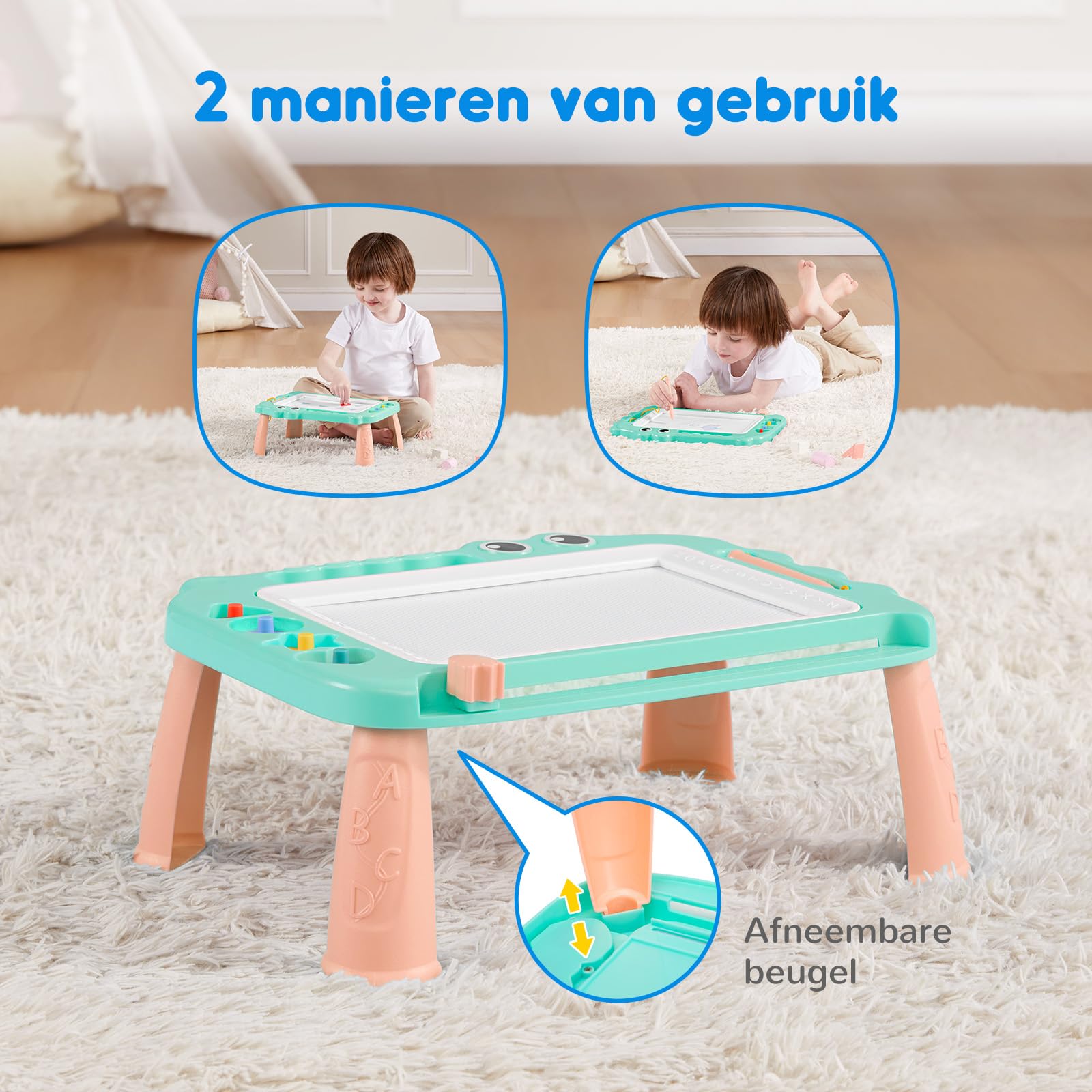 SGILE Magnetisch Tekenbord voor Kinderen, Kleurrijk Uitwisbaar Schetsbord met Magneetpen, Schetsblok met Drie Stempels, Reisspeelgoed, Verjaardagscadeau, Educatief Leerspeelgoed voor Peuters, Blauw