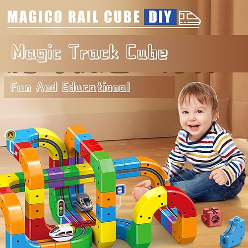 Miniatura 6 de Magnetic Suction Rail Electric Train Set 3D Magic Flexible Race Track, 123 Pcs Race Car Track Block with Anti-Gravity, Educational Toy Boys Girls