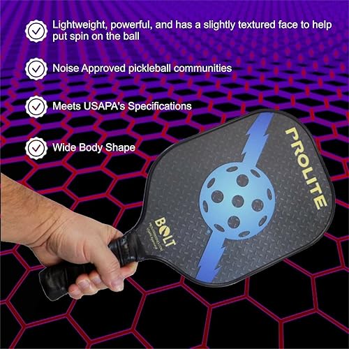 Miniatura 4 de Prolite Pala de pickleball Bolt - Peso ligero - Potente - Revestimiento de fibra de carbono para una colocación superior de la pelota - Núcleo de