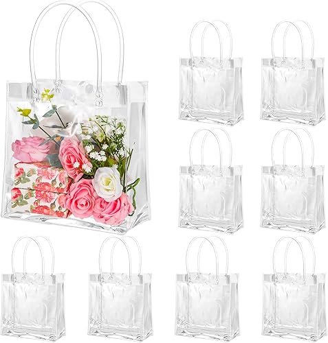 Miniatura 8 de BESARME Paquete de 20 bolsas de regalo transparentes con asa, bolsas de plástico reutilizables, pequeñas bolsas transparentes para regalos, bodas,