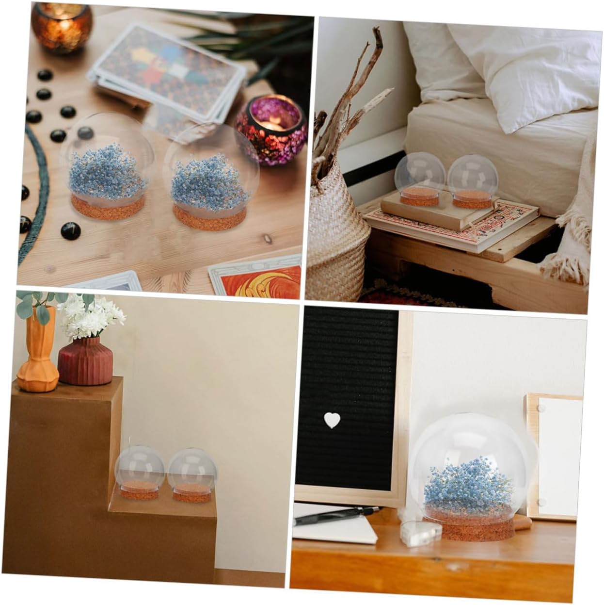 Luxshiny 4pcs Glass Dome Cover Cork for Eternal Flowers Display Glass Flower Adornment Decorative Centerpiece for Home Φcm Height