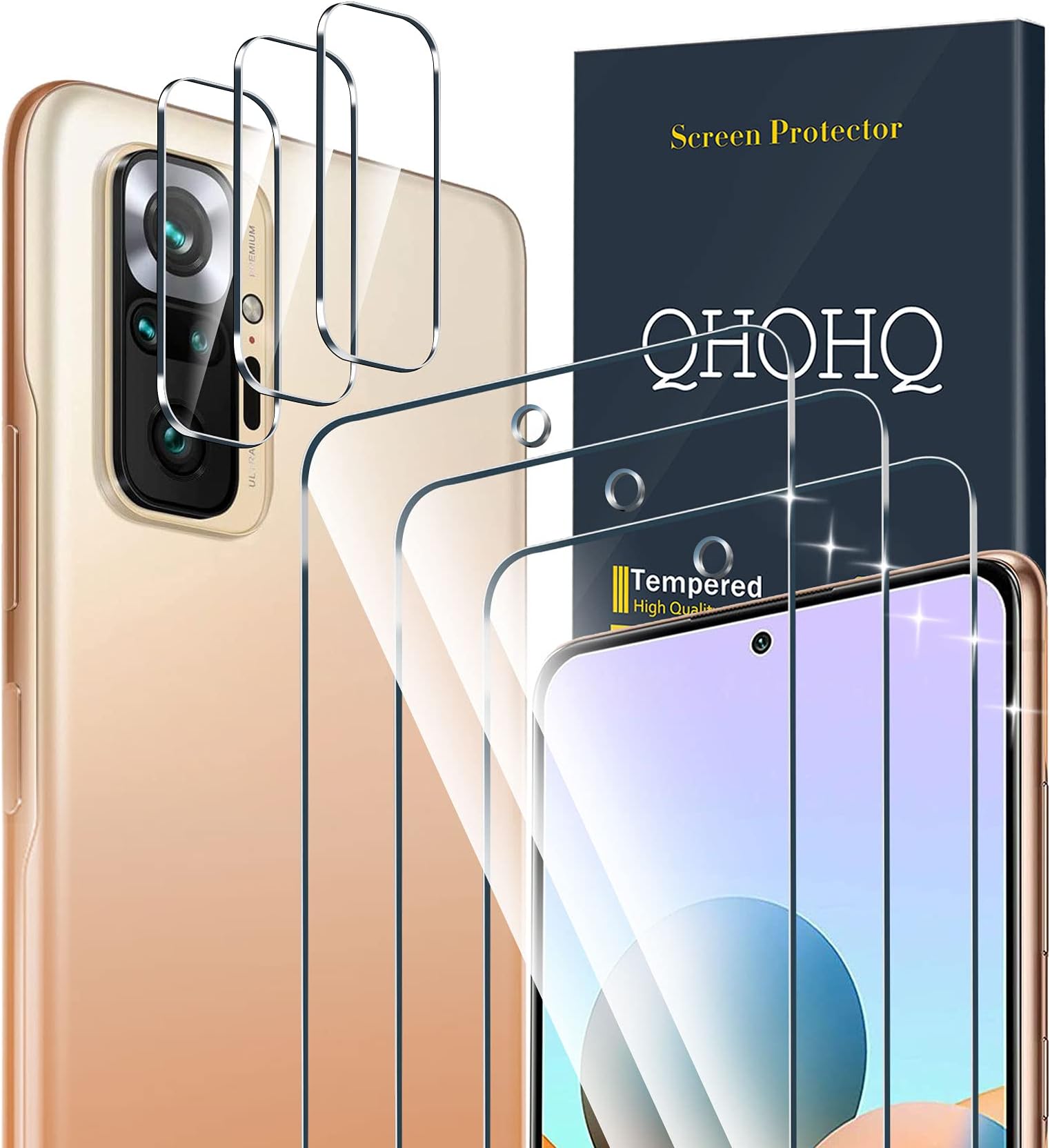 QHOHQ 3 Pack Screen Protector for iPhone Note 10 Pro/Note 10 Pro Max with 3 Packs Camera Lens Protector,Tempered Glass Film,9H Hardness - HD - Anti-Scratch - No Bubbles - Easy Installation