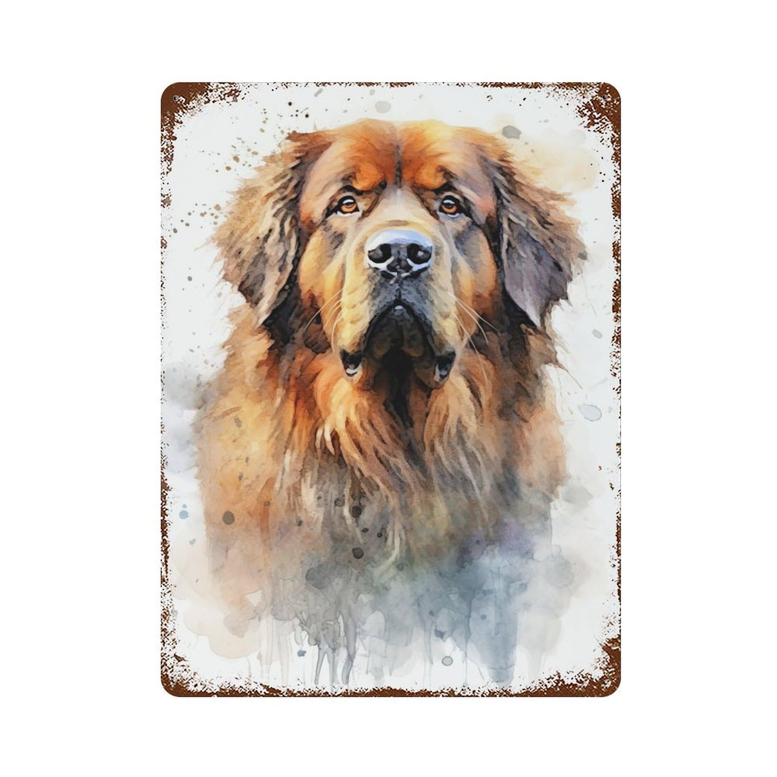 Vintage Rust Metal Sign with Tibetan Mastiff Watercolor Design 15.7"x11.8", for Patio, Garden Room And Bar Decor, Old School Wall Decor