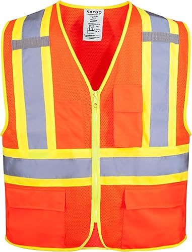 Vista 38 de KAYGO Safety Vest with Pockets - High Visibility Reflective Vest ANSI Class 2 Construction Vest Azul cielo,Amarillo,Naranja,Rosa,Negro - nuevo