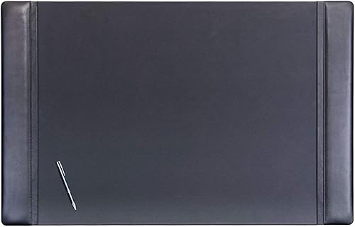 Miniatura 2 de Dacasso Almohadilla con rieles laterales de cuero de lujo para escritura, protector de superficie de escritorio ejecutivo, 22 x 14 pulgadas, marrón