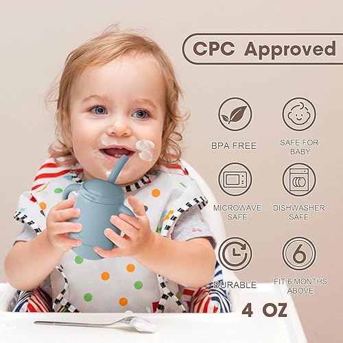 Miniatura 4 de Cuddle Campus Taza de entrenamiento 100% de silicona para bebé, vasos inastillables con pajilla, taza abierta para bebé, 6 meses, 4 onzas