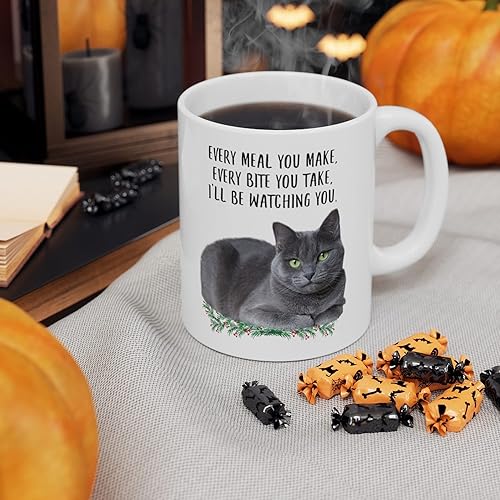 Miniatura 7 de Lovesout Divertida taza de café con diseño de gato azul ruso, azul y gris, para el Día de la Madre 2025 Every Meal You Make Every Bite You Take,