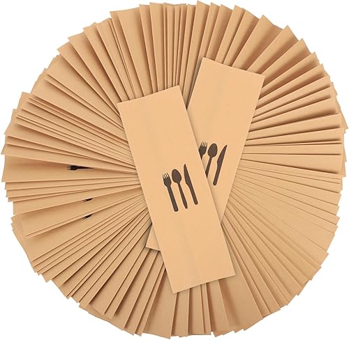 Bolsas de cubiertos de papel kraft, 100 piezas, tenedores desechables, vajilla de boda, utensilios desechables para ensayo, bolsas de cubiertos de