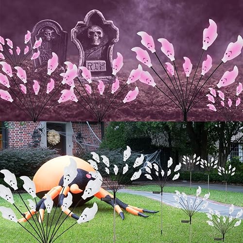 Miniatura 4 de Fantasma rojo aterrador solar de Halloween para exteriores, 2 paquetes de 20 luces LED de fantasma rojo para decoración de exteriores, luces de