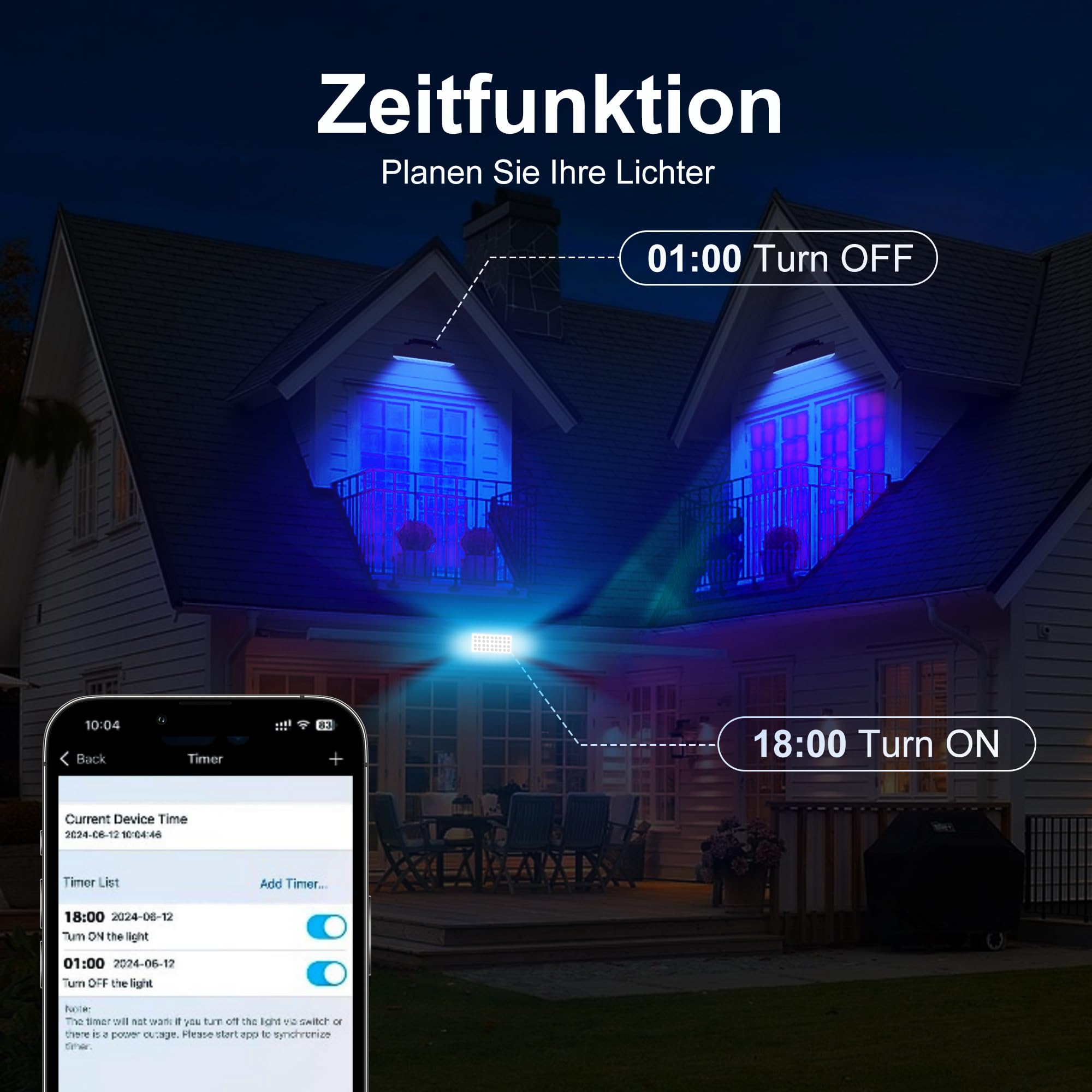 Yotivki RGB LED Outdoor Floodlight, Smart 180W Colour Changing Floodlight with App Control & Remote Control - Image 4