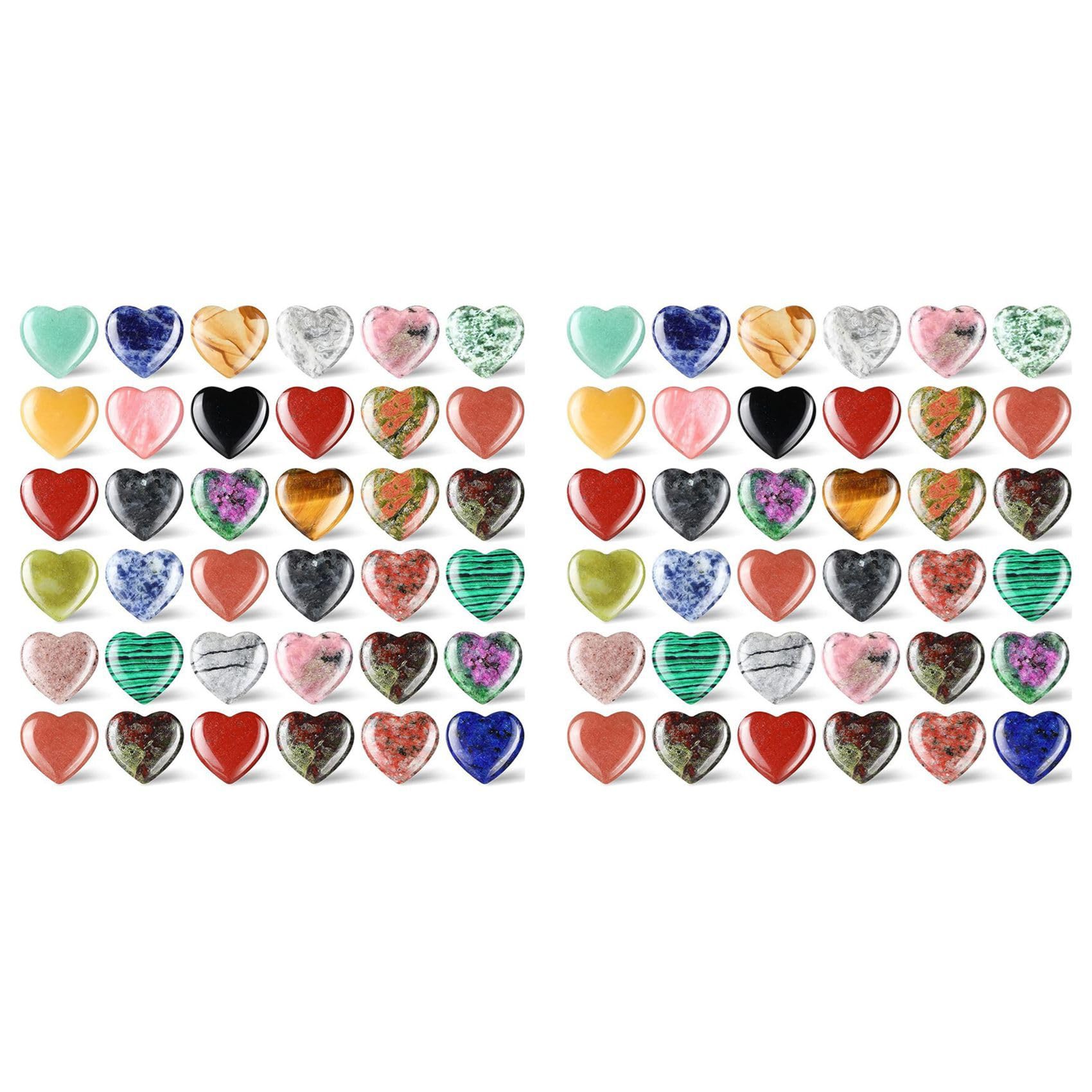 Vjsujehgy 72Pcs Heart Stone Worry Stone Healing Gemstone Crystal Bulk 0.8 Inch 20mm Assorted Mini Love Carved Stone
