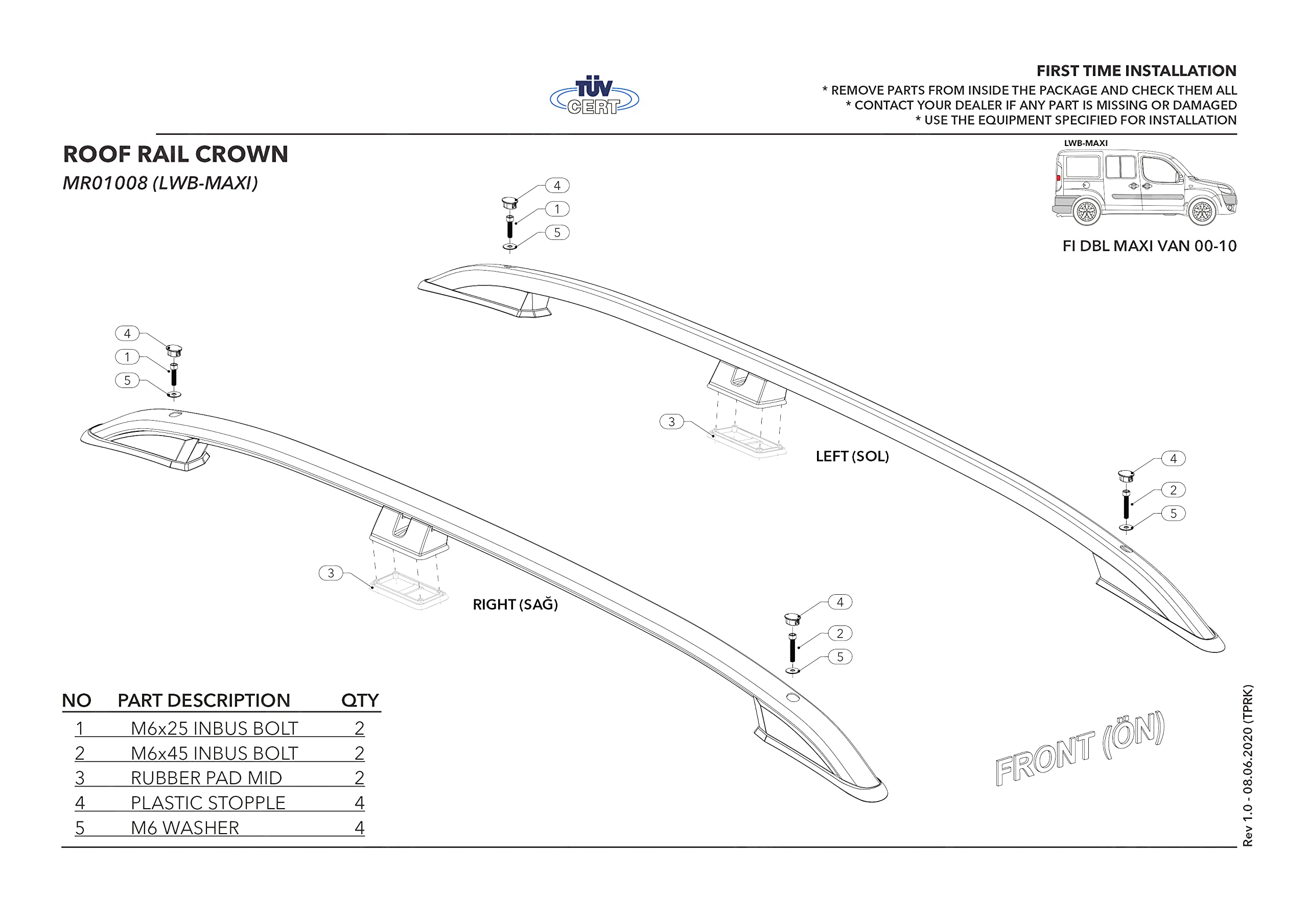 accessorypart Dakrails Compatible met Fiat Doblo Maxi 2000-2009 (Lange Wielbasis L2/H1) Dakdrager Bagagedrager Grijs