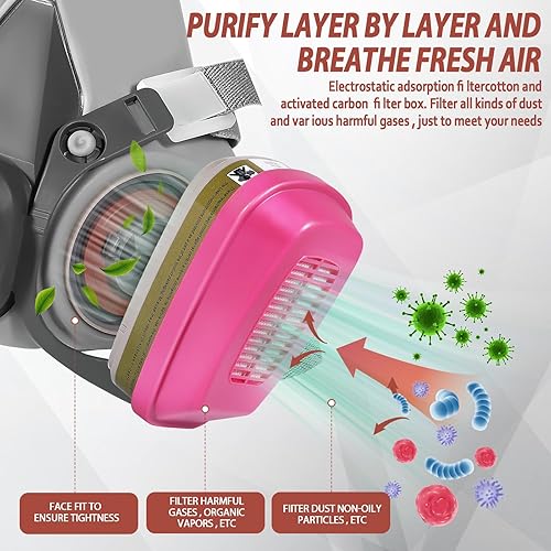 Miniatura 3 de LJSXFI Máscara respiradora de gas de cara completa - Máscaras de gas con filtro de carbón activado 60926, contra polvo, gases, vapor orgánico